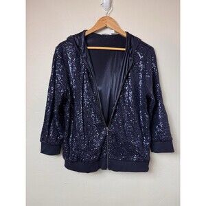 Zenergy By Chicos Blue Sequin Zip Up Hoodie Blue Sz Medium (1) Party Womens